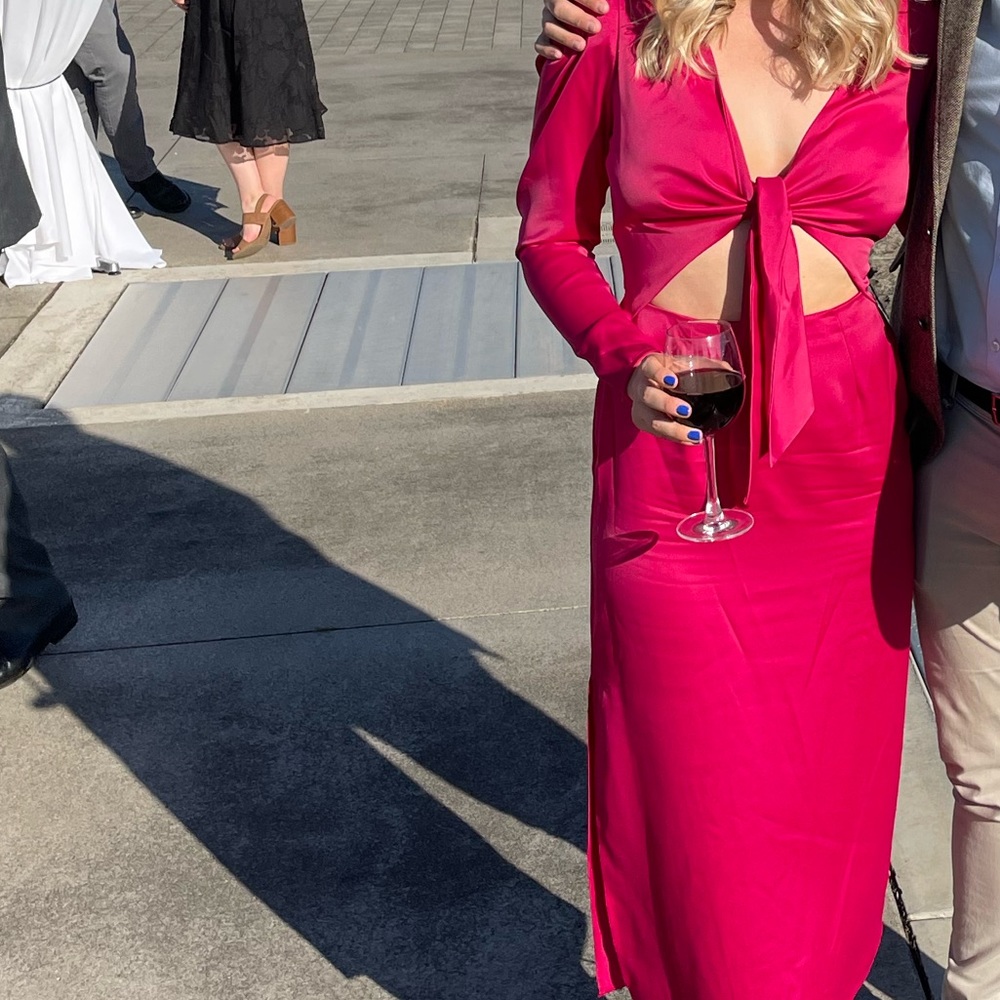Satin pink wayf midi dress